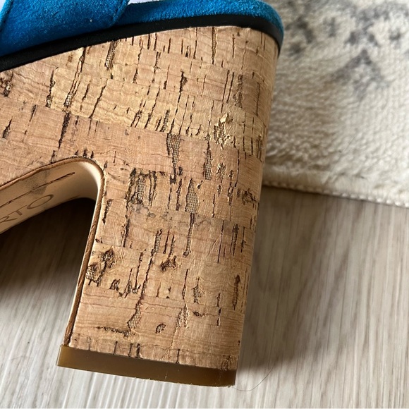 Anthropologie Franco Sarto Franny Platform Sandals‎ 9.5 Blue Cork Chunky Heels - Picture 10 of 11